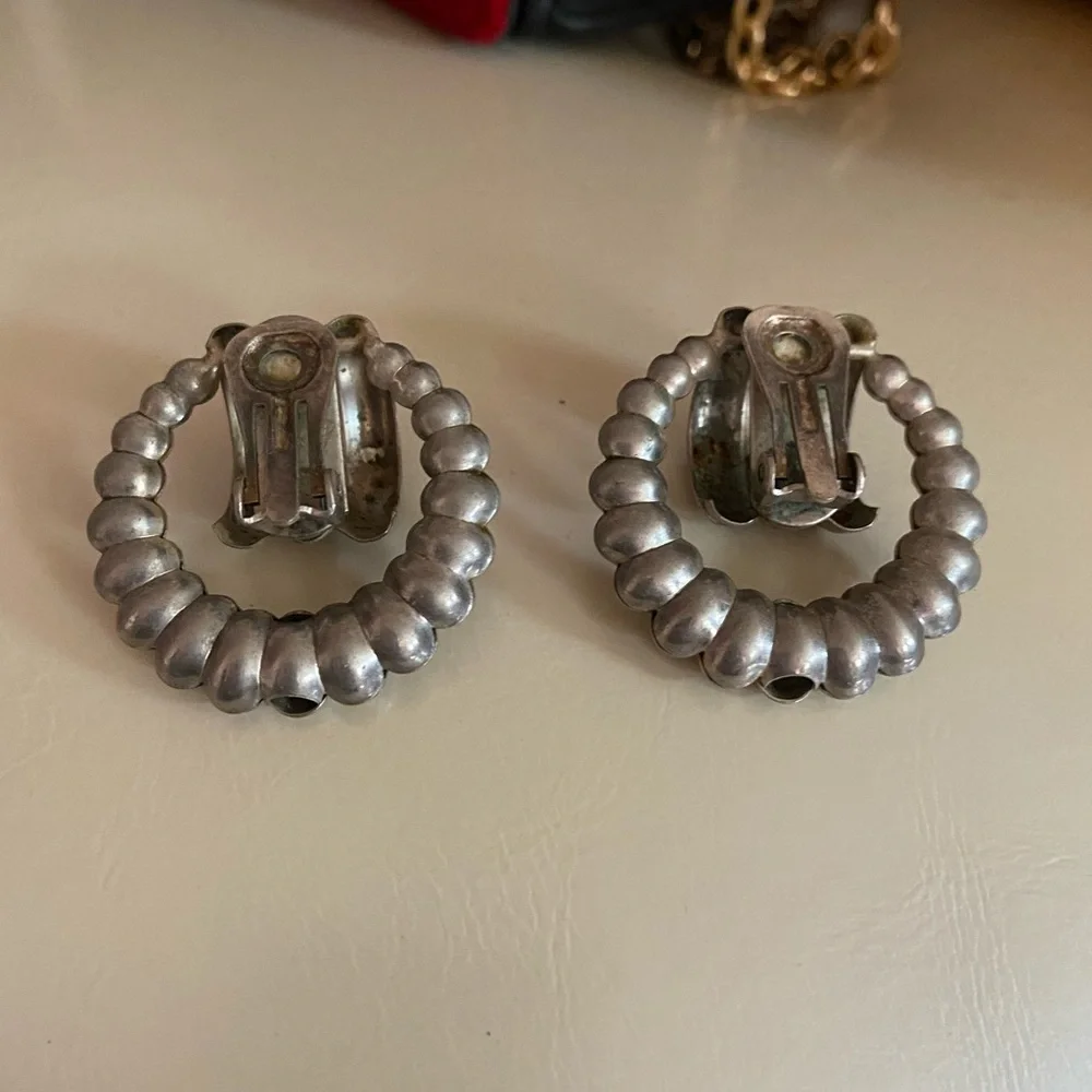 Vintage Gunmetal Color Rope Style Clip On Earrings